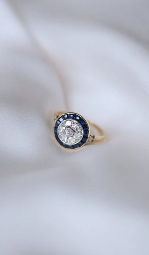 Bague Bague cible Art Déco Or jaune Platine Diamants Saphirs 58 Facettes