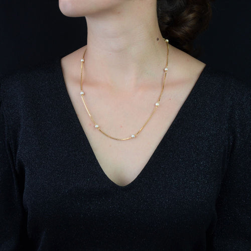 Collier Chaine en or maille cube et perles de culture 58 Facettes 22-301