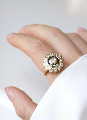 Bague Bague Marguerite style Art Déco diamants saphirs 58 Facettes