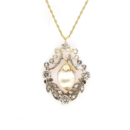 Pendentif Pendentif 19e perle et roses de diamants 58 Facettes 24193