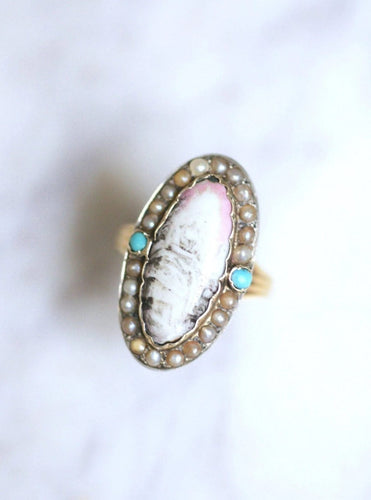 Bague Bague ancienne en or et argent, miniature sur porcelaine 58 Facettes