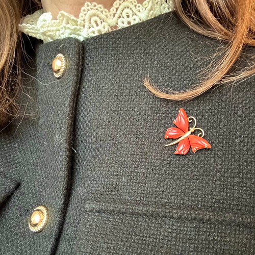 Broche Broche papillon Or jaune Corail 58 Facettes REF23121-143