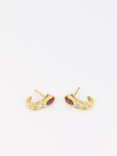 Boucles d'oreilles Boucles d’oreilles demi-créoles Or jaune Diamants Rubis 58 Facettes 667