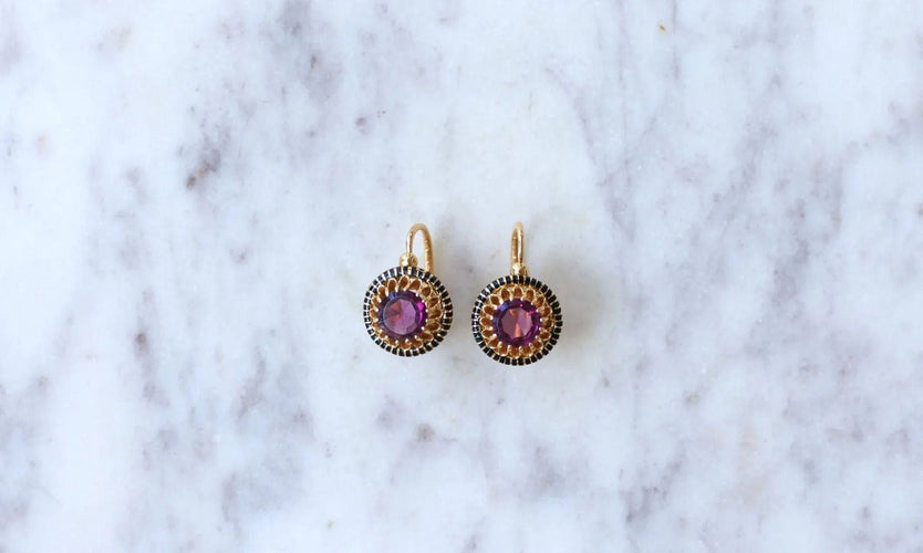 Boucles d'oreilles Boucles d'Oreilles, Email et Grenats 58 Facettes