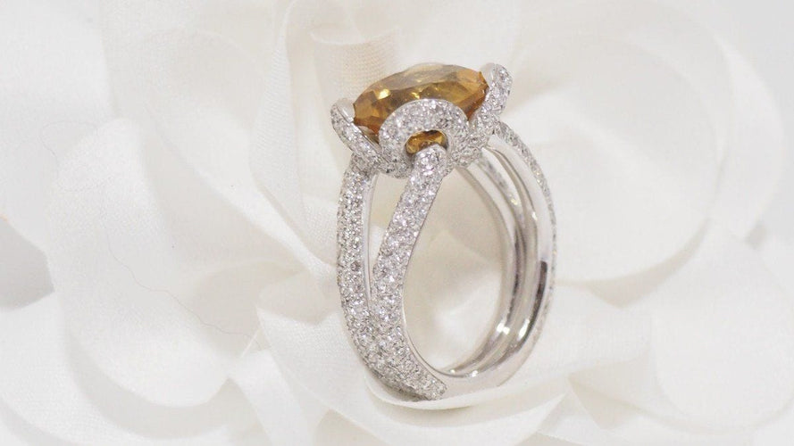 Bague 53.5 Bague en Or blanc, Citrine et Diamants 58 Facettes 31443