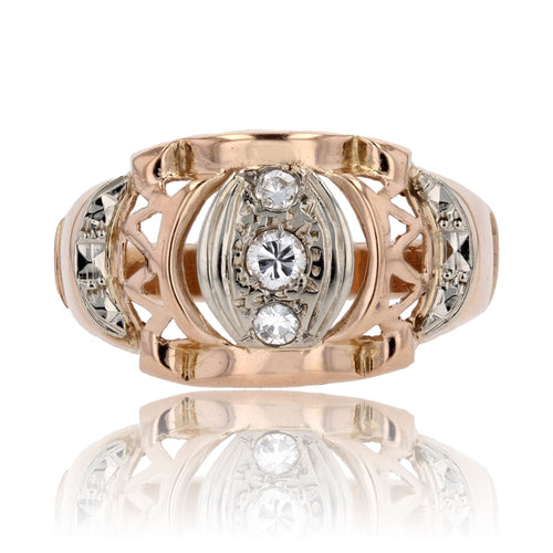 Bague 53 Bague vintage ajourée or rose diamants 58 Facettes 15-399B