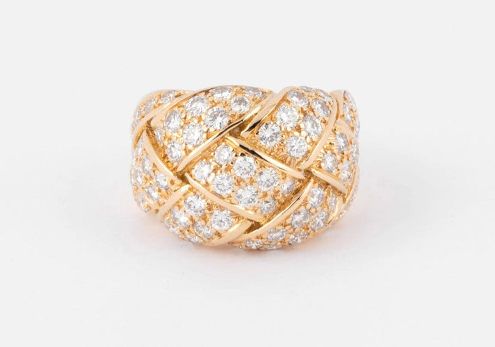 Bague Bague Van Cleef and Arpels motif quadrillage or jaune et diamants 58 Facettes 0