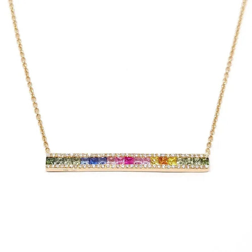 Collier Collier barrette saphirs multi couleur diamants or rose 58 Facettes