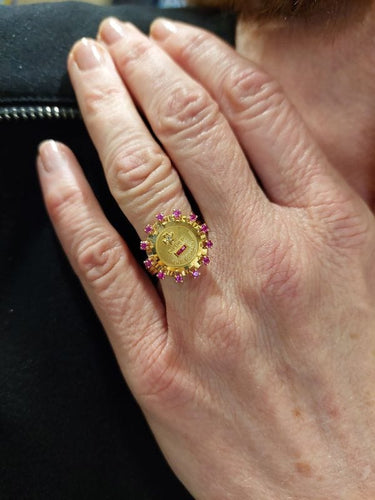 Bague 57 AUGIS - BAGUE MÉDAILLE D'AMOUR SAPHIRS DIAMANT 58 Facettes 075871