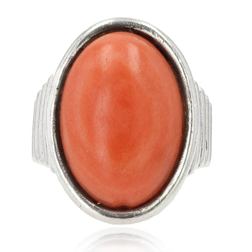 Bague 52 Bague argent godroné et corail cabochon 58 Facettes 22-331