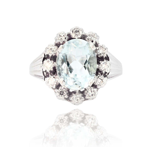 Bague 53 Bague ancienne aigue-marine et diamants 58 Facettes 21-830