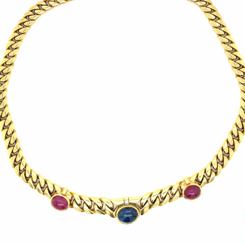 Collier Bulgari 1970' Collier à maillons gourmette en diamant rubis et saphir 58 Facettes