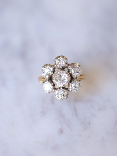 Bague Bague de fiançailles marguerite ancienne, or, argent et diamants 58 Facettes