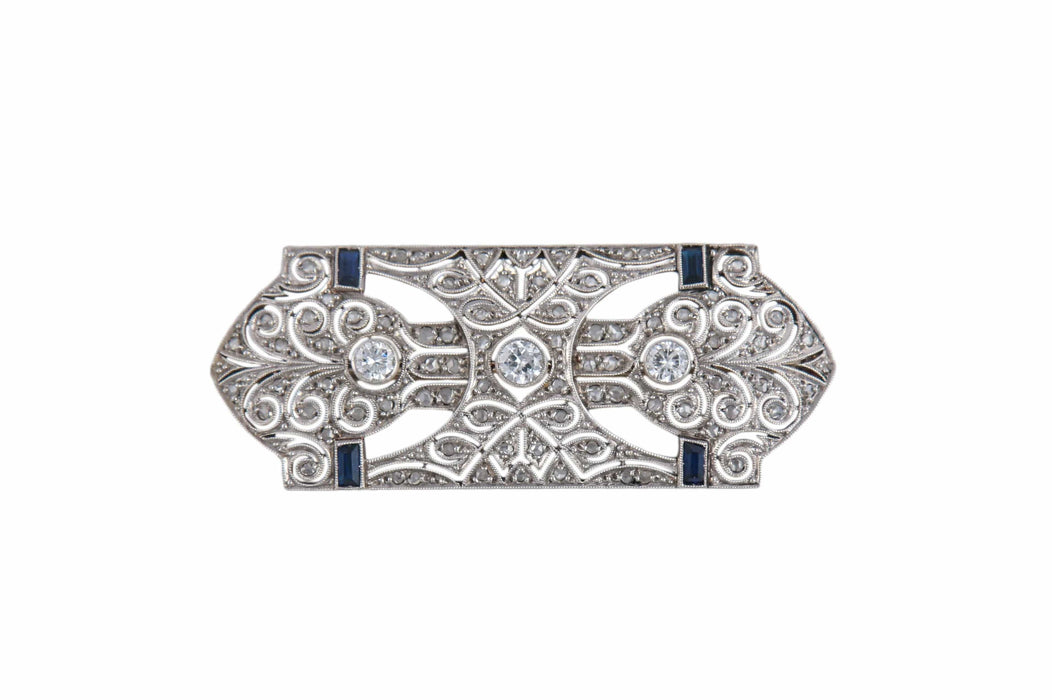 Broche BROCHE ART DECO PLATINE DIAMANTS & SAPHIRS 58 Facettes BO/220129