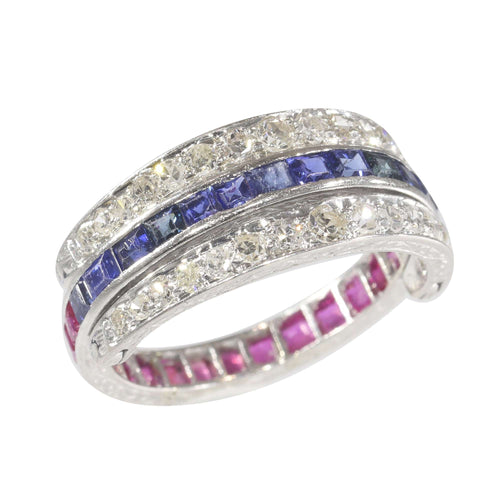 Bague 54 Alliance, rubis, saphirs, diamant 58 Facettes 22350-0261