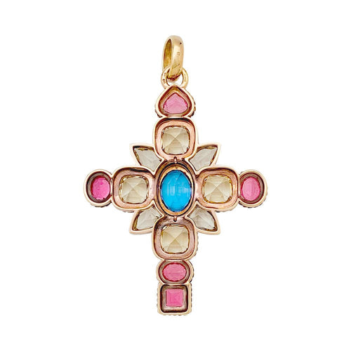 Pendentif Pendentif croix en or rose, citrines, tourmalines et tanzanite. 58 Facettes 31139