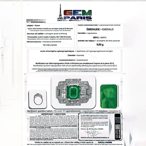 Bague 50 Bague Art Déco en platine, émeraude et diamants. 58 Facettes 32364