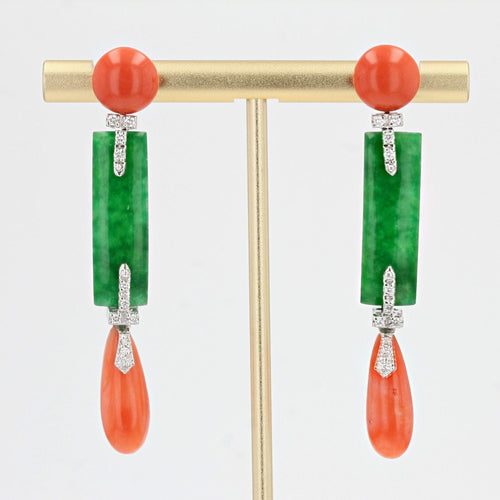 Boucles d'oreilles Pendants d'oreilles corail jades diamants 58 Facettes 22-189