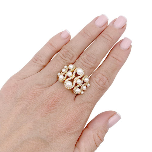 Bague 57 Bague or jaune, perles et diamants. 58 Facettes 33122
