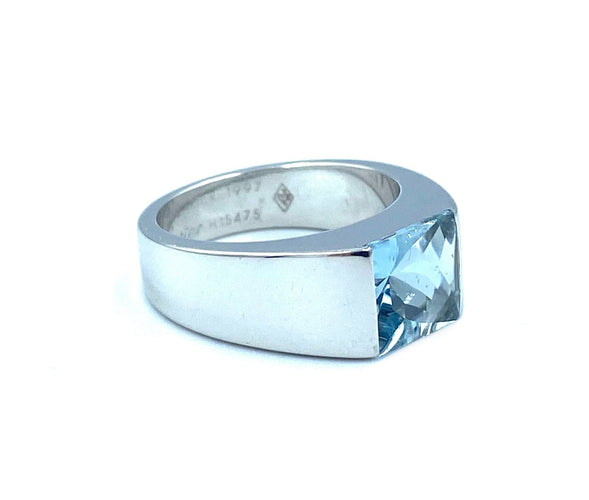 Bague Cartier Collection Tank, bague or gris 18K et aigue-marine 58 Facettes