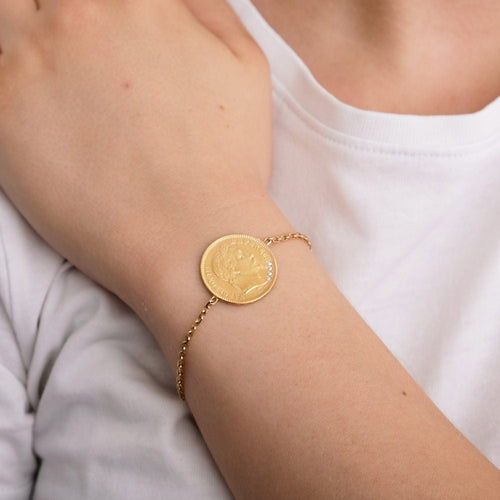 Bracelet Bracelet médaille en or jaune & diamants 58 Facettes