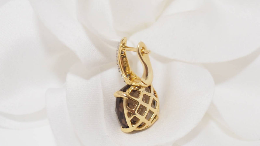 Boucles d'oreilles Boucles d'oreilles or jaune quartz fumé et diamants 58 Facettes 31309