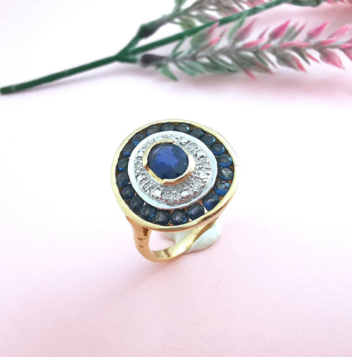 Bague 57.5 Bague Saphirs et Diamants Or 18 K 58 Facettes AA 1629