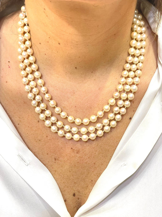 Collier Collier de perles 3 rangs avec fermoir en or 18 carats 58 Facettes