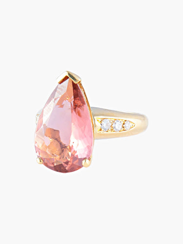 Bague 52 Bague Tourmaline pêche Diamants 58 Facettes