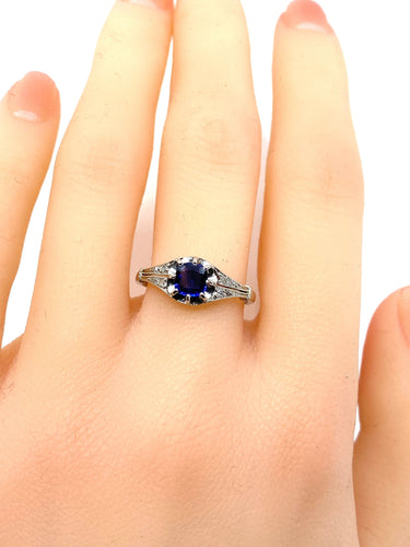 Bague Bague 1900 Platine Saphir et Diamants 58 Facettes