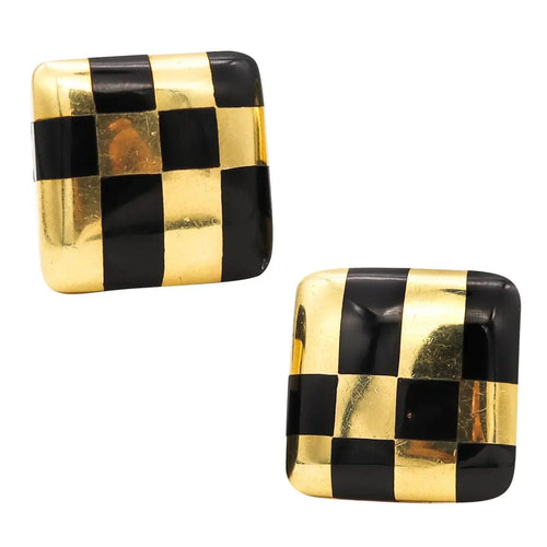 Boucles d'oreilles Tiffany & Co 1982 Boucles d'oreilles Angela Cummings Or Jade noir 58 Facettes