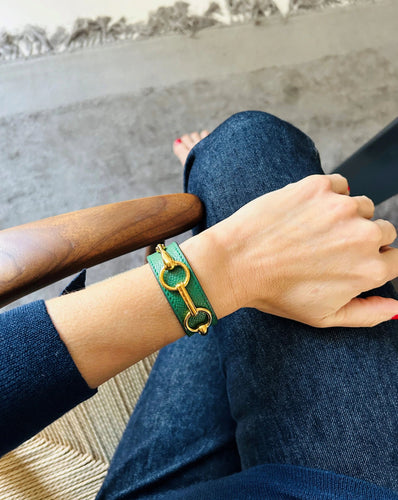 Bracelet HERMES - Bracelet  en cuir et métal doré 58 Facettes 1