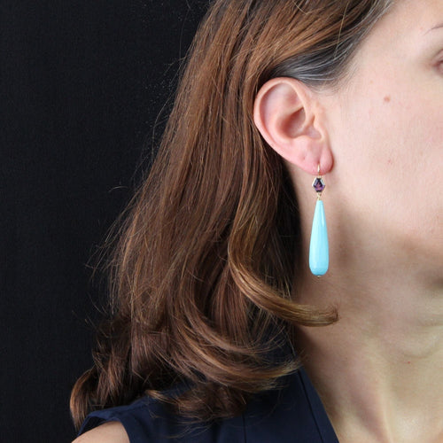 Boucles d'oreilles Boucles d'oreilles pendantes améthystes et turquoises 58 Facettes 22-348