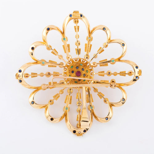 Pendentif Pendentif et broche or jaune du créateur grec Lalaounis ornée de pierres précieuses 58 Facettes