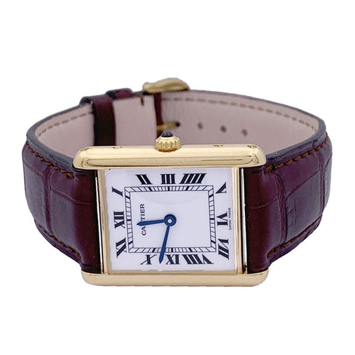 Montre Montre Cartier "Tank Louis Cartier" or jaune, cuir. 58 Facettes 33366