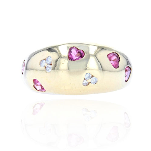 Bague 54 Bague jonc coeurs de diamants et saphirs roses 58 Facettes 21-770A