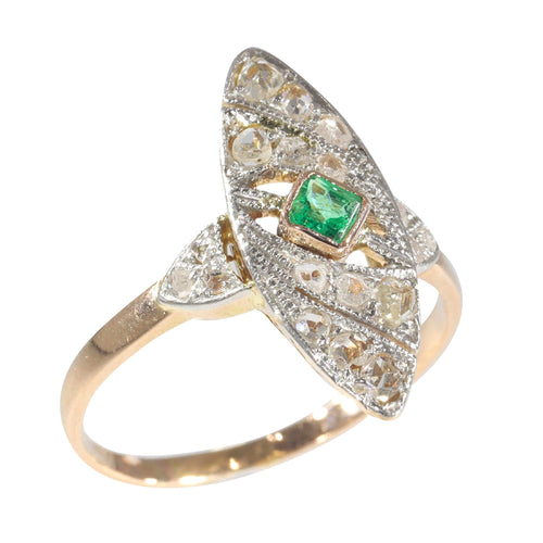 Bague 59 Bague Art Déco diamant, émeraude 58 Facettes 22321-0020