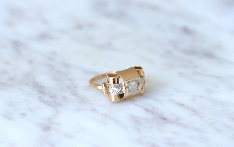 Bague Bague Tank or rose, platine et diamants 58 Facettes