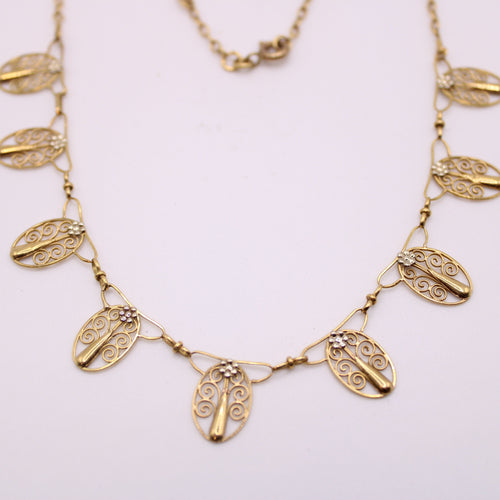 Collier Collier ancien, Draperie, Or jaune 18 carats, Filigrane 58 Facettes