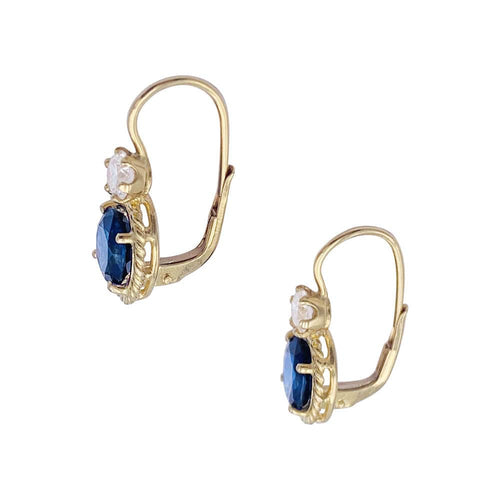 Boucles d'oreilles Dormeuses or jaune, saphirs et diamants. 58 Facettes 32707