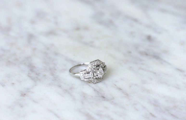 Bague Bague Art Déco, Or, Platine et Diamants 58 Facettes