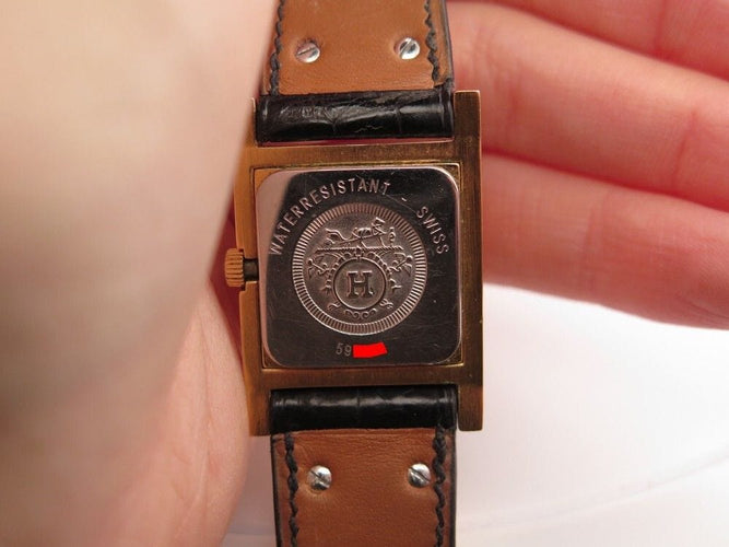 Montre vintage montre HERMES medor 23 mm plaque or et cuir croco quartz 58 Facettes 254544
