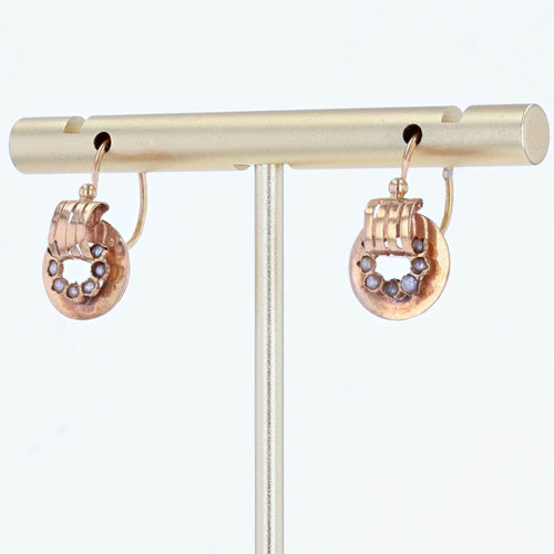 Boucles d'oreilles Dormeuses anciennes or rose perles fines 58 Facettes 20-185