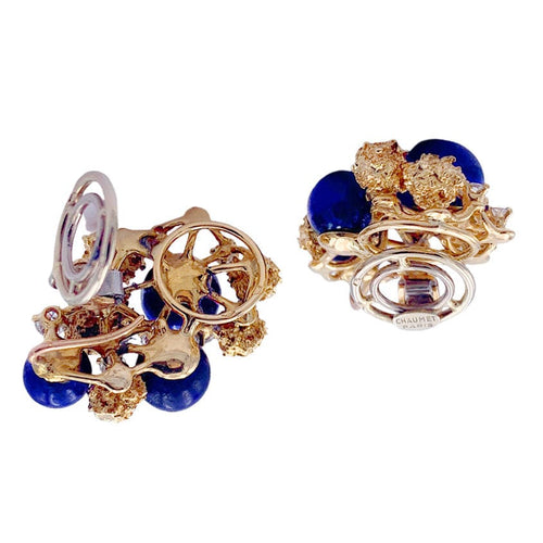 Boucles d'oreilles Clips d'oreilles Chaumet, or jaune, lapis-lazuli. 58 Facettes 32956
