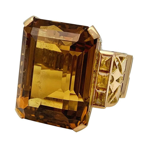 Bague 47 Bague Tank, or rose et citrines. 58 Facettes 31699