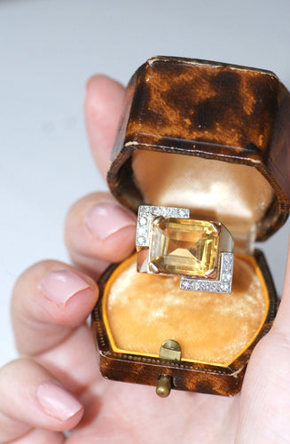 Bague Bague Tank citrine & diamants sur or rose 58 Facettes