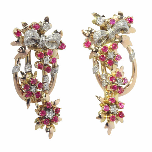 Boucles d'oreilles Pendantes, diamants et rubis 58 Facettes 23026-0041