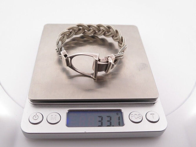 Bracelet vintage bracelet HERMES etrier sellerie argent 800 maille tressee 58 Facettes 254704