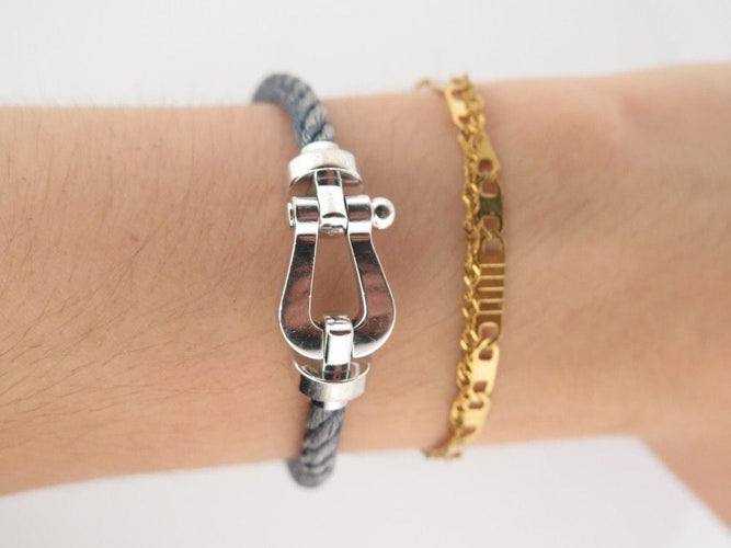 Bracelet bracelet FRED force 10 gm manille en or blanc 18k cable bleu 18cm 58 Facettes 253261