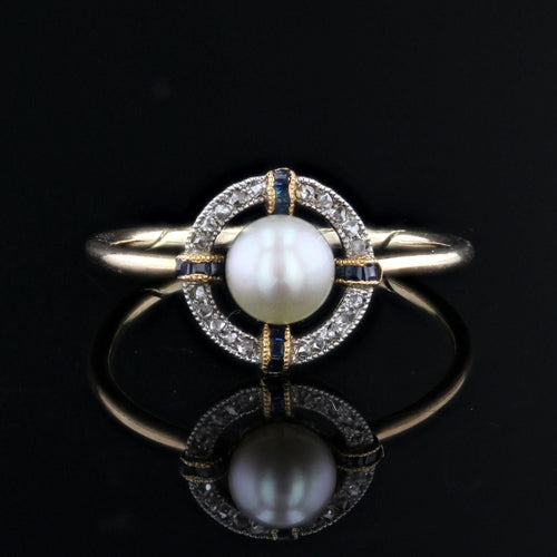 Bague 51 Bague ancienne perle fine diamants saphirs calibrés 58 Facettes 19-344